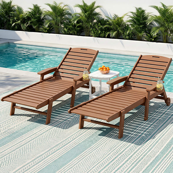 Gardeon Sun Lounge Lounger Table and Chairs Beach Chair HDPE Patio Outdoor Furniture Wheels Brown Awezingly