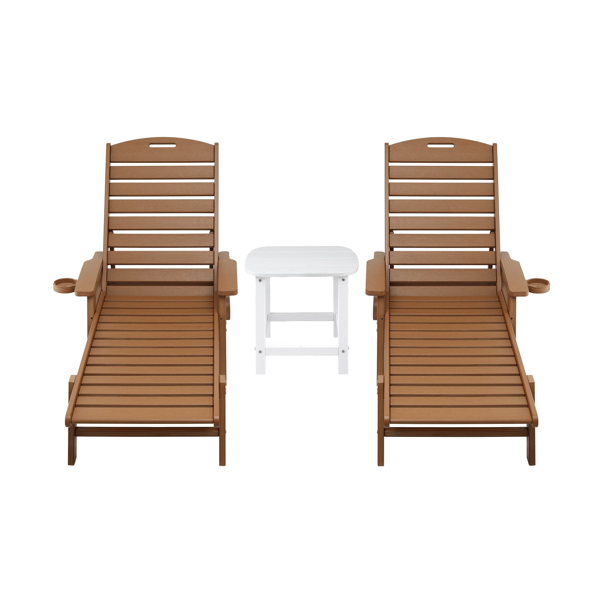 Gardeon Sun Lounge Lounger Table and Chairs Beach Chair HDPE Patio Outdoor Furniture Wheels Brown Awezingly