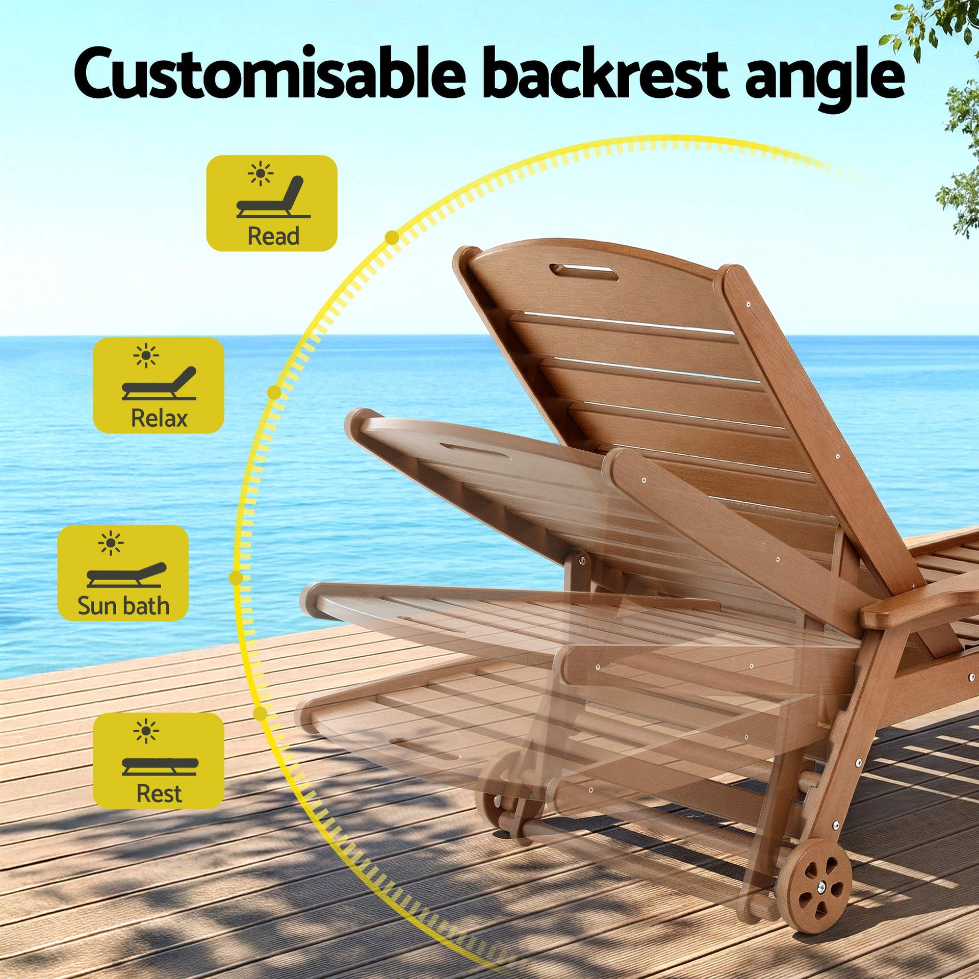 Gardeon Sun Lounge Lounger Table and Chairs Beach Chair HDPE Patio Outdoor Furniture Wheels Brown Awezingly