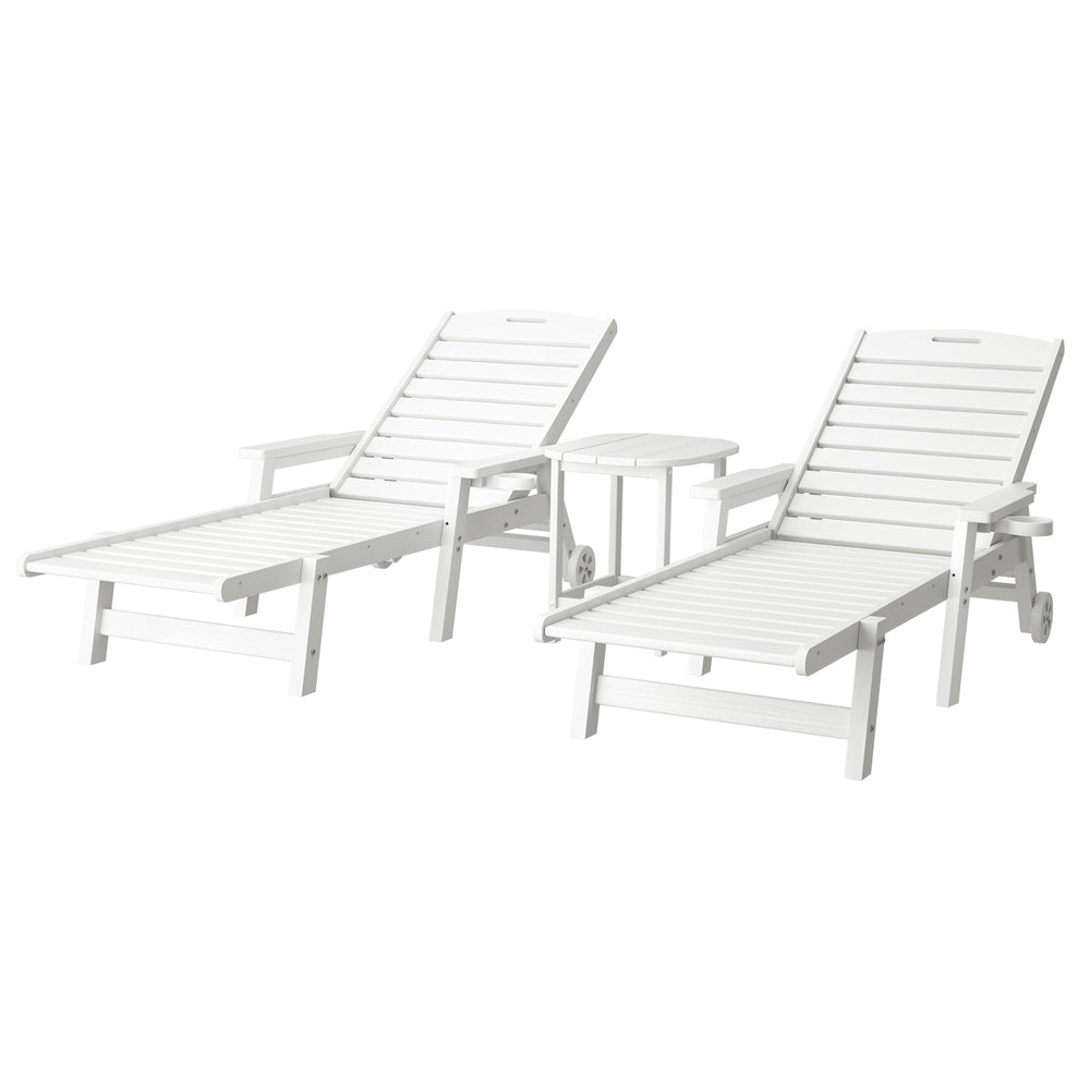 Gardeon Sun Lounge Lounger Beach Chair HDPE Patio Outdoor Furniture with Wheels White Gardeon