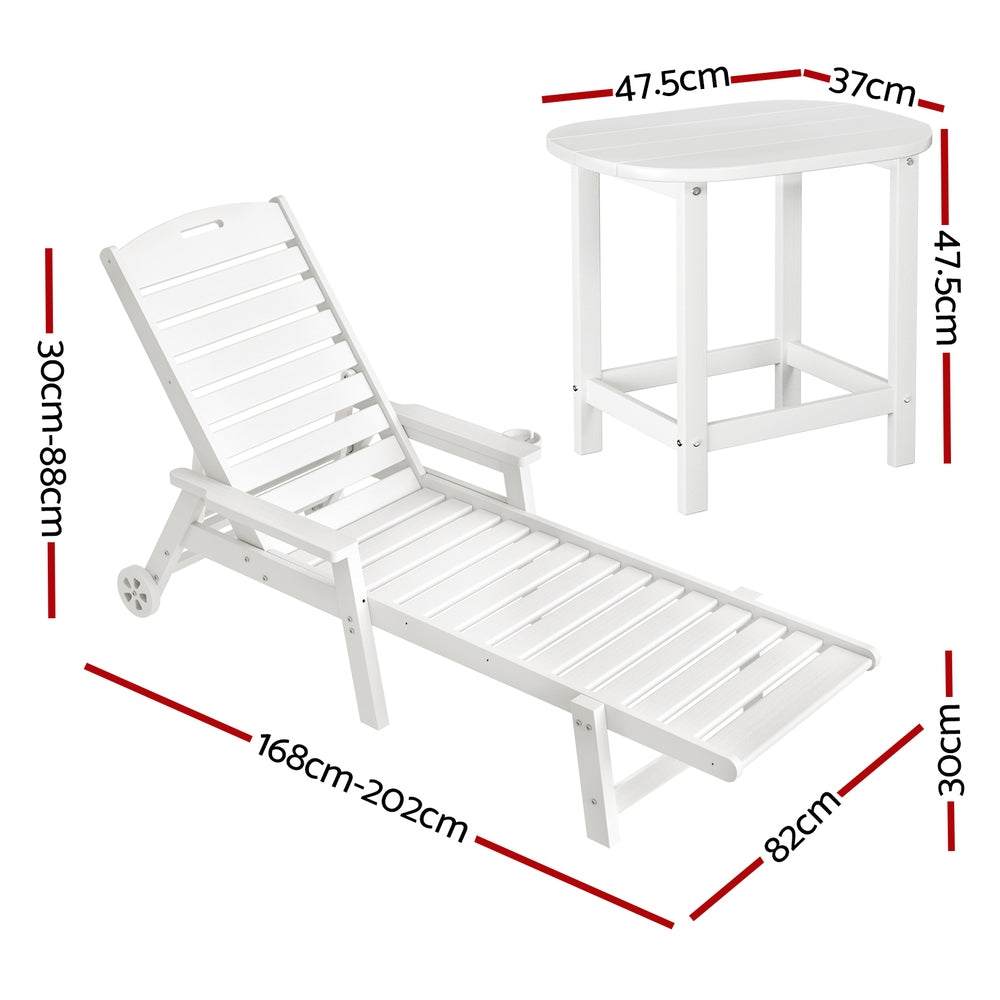 Gardeon Sun Lounge Lounger Beach Chair HDPE Patio Outdoor Furniture with Wheels White Gardeon