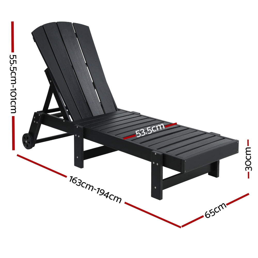 Gardeon Sun Lounge Beach Chair HDPE Adirondack Lounger Patio Outdoor Furniture with Wheels Black Gardeon