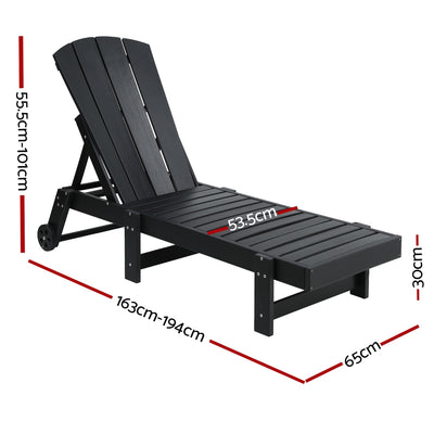 Gardeon Sun Lounge Beach Chair HDPE Adirondack Lounger Patio Outdoor Furniture with Wheels Black