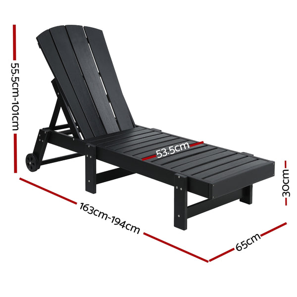 Gardeon Sun Lounge Beach Chair HDPE Adirondack Lounger Patio Outdoor Furniture with Wheels Black Gardeon