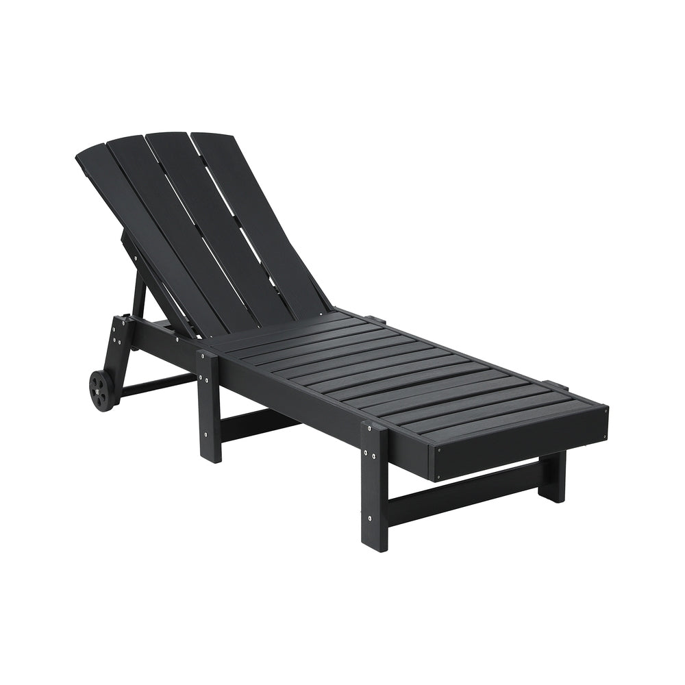 Gardeon Sun Lounge Beach Chair HDPE Adirondack Lounger Patio Outdoor Furniture with Wheels Black Gardeon