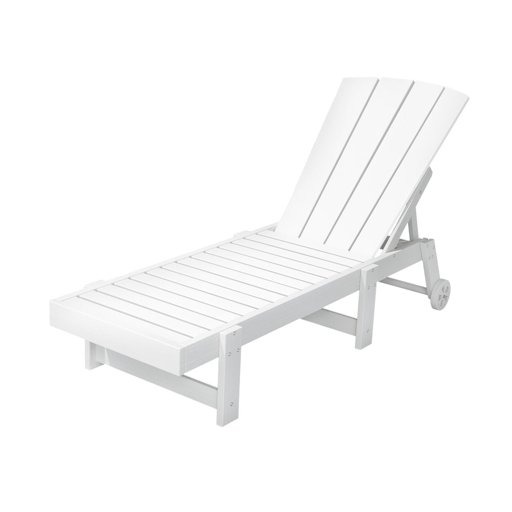 Gardeon Sun Lounge Beach Chair HDPE Adirondack Lounger Patio Outdoor Furniture with Wheels White Gardeon