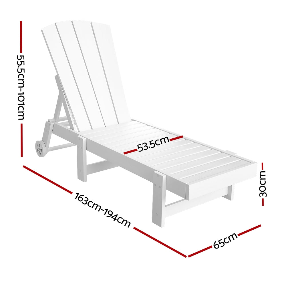 Gardeon Sun Lounge Beach Chair HDPE Adirondack Lounger Patio Outdoor Furniture with Wheels White Gardeon