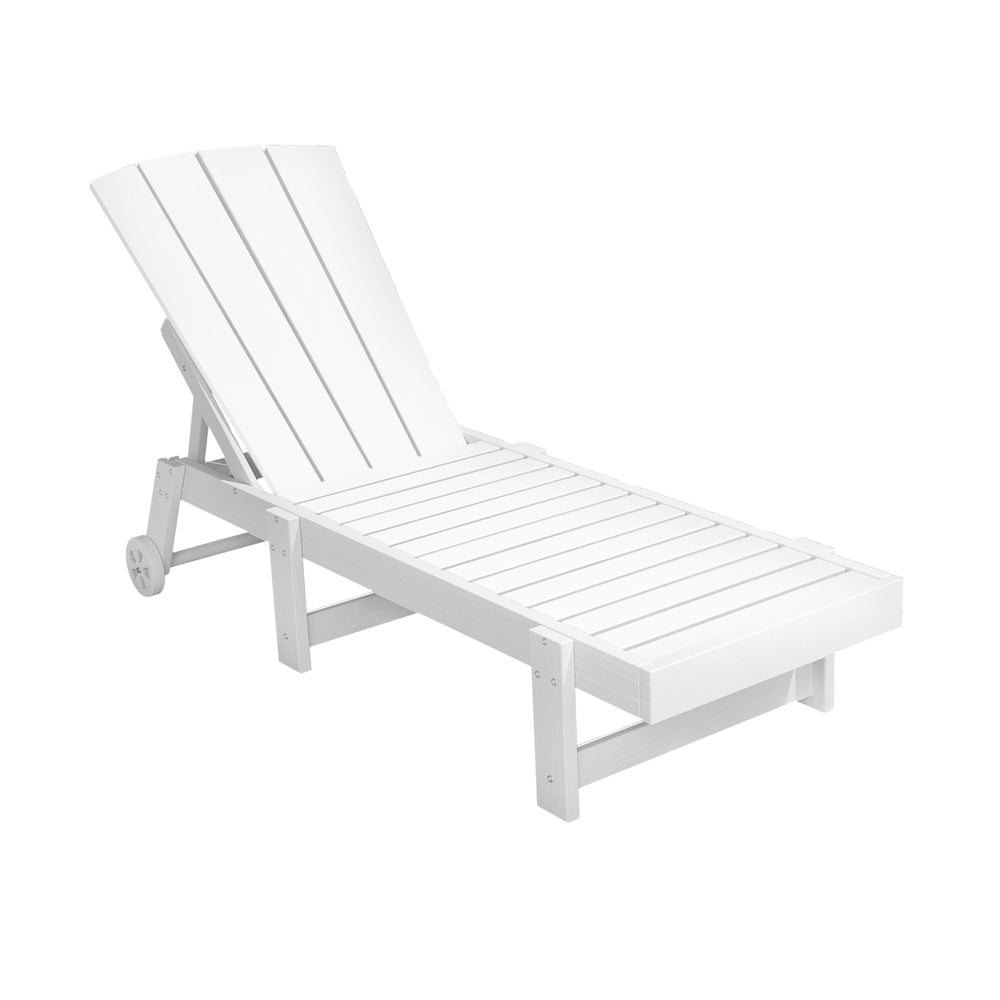 Gardeon Sun Lounge Beach Chair HDPE Adirondack Lounger Patio Outdoor Furniture with Wheels White Gardeon