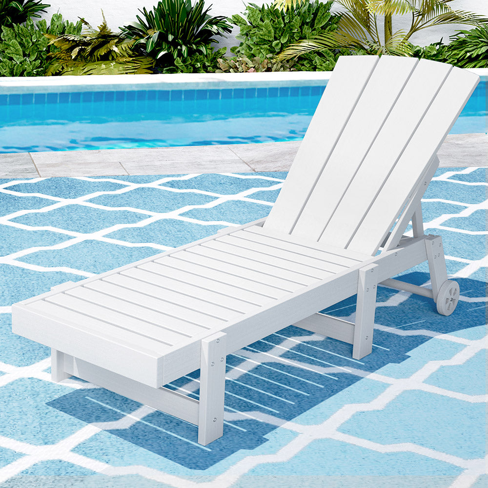 Gardeon Sun Lounge Beach Chair HDPE Adirondack Lounger Patio Outdoor Furniture with Wheels White Gardeon
