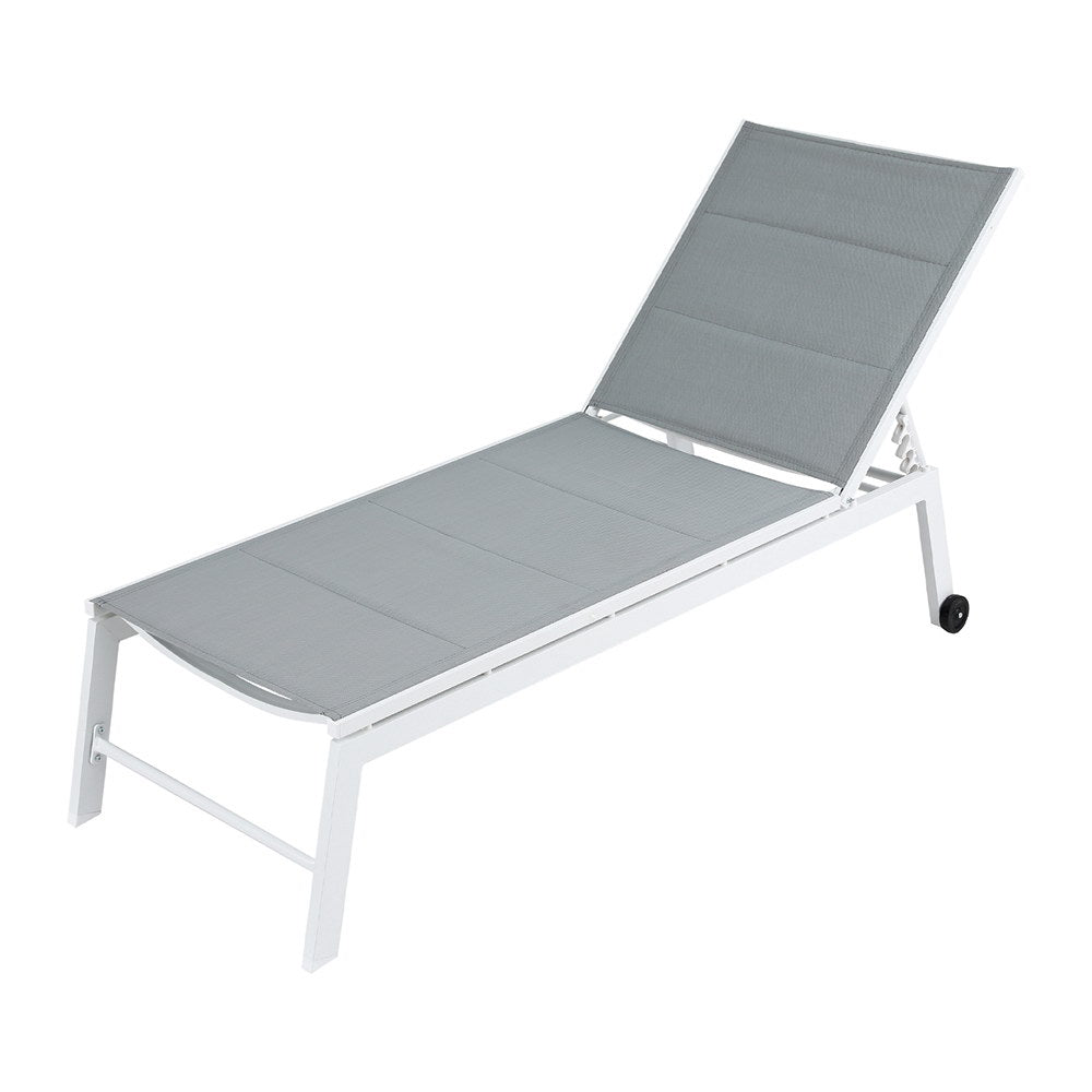Gardeon Sun Lounger Chaise Lounge Wheels Patio Furniture Outdoor Setting White Gardeon