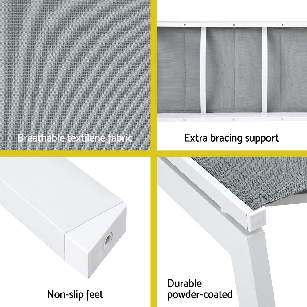 Gardeon Sun Lounger Chaise Lounge Wheels Patio Furniture Outdoor Setting White Gardeon