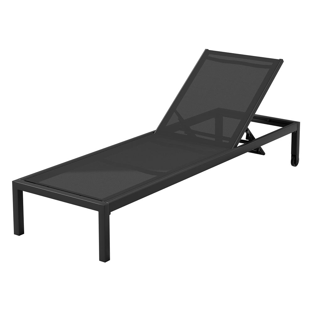 Gardeon Sun Lounge Outdoor Lounger Aluminium Folding Beach Chair Wheels Black Gardeon