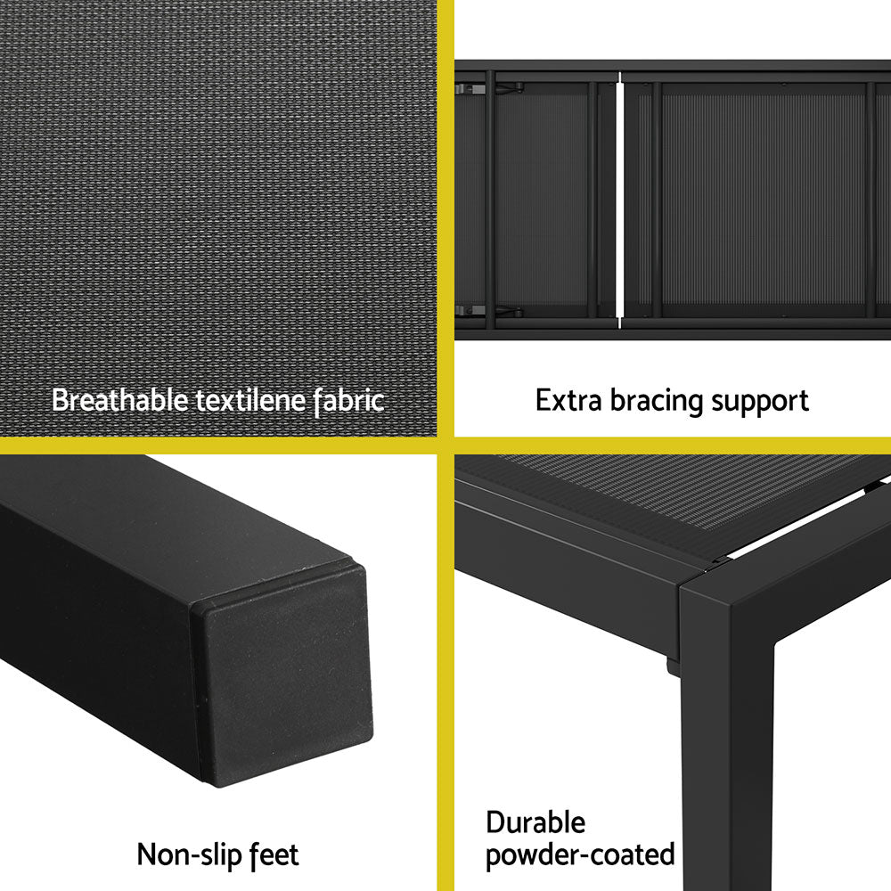 Gardeon Sun Lounge Outdoor Lounger Aluminium Folding Beach Chair Wheels Black Gardeon