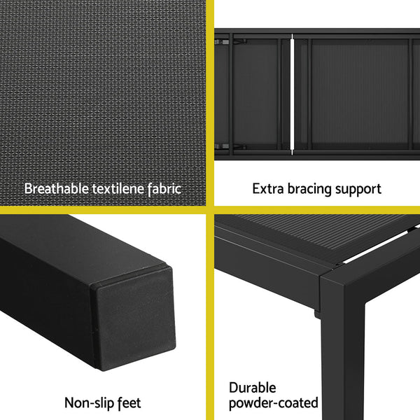 Gardeon Sun Lounge Outdoor Lounger Aluminium Folding Beach Chair Wheels Black Gardeon