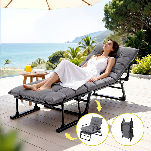 Gardeon 3-in-1 Sun Lounger Folding Camping Chair Adjustable Recliner Patio Furniture for Office Nap, Poolside Awezingly