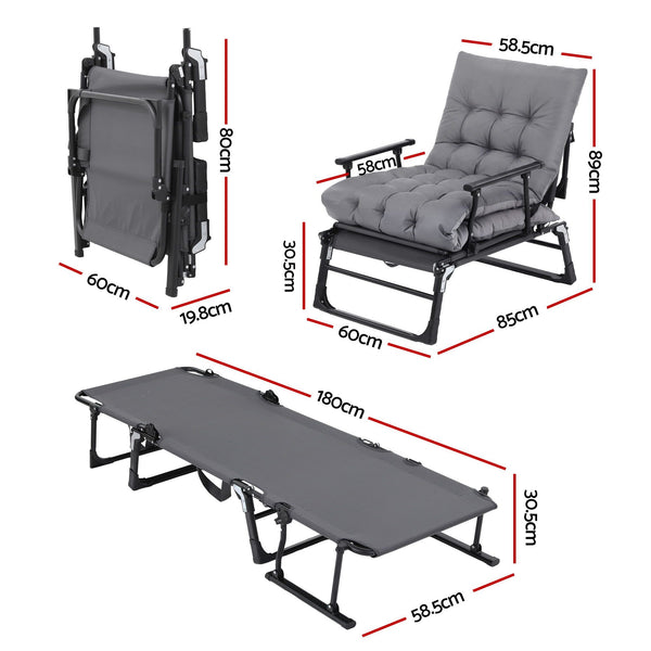 Gardeon 3-in-1 Sun Lounger Folding Camping Chair Adjustable Recliner Patio Furniture for Office Nap, Poolside Awezingly