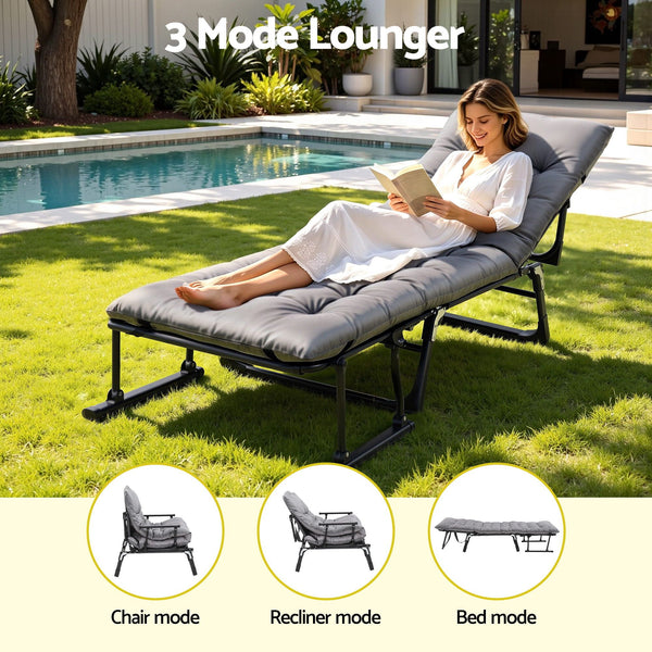 Gardeon 3-in-1 Sun Lounger Folding Camping Chair Adjustable Recliner Patio Furniture for Office Nap, Poolside Awezingly
