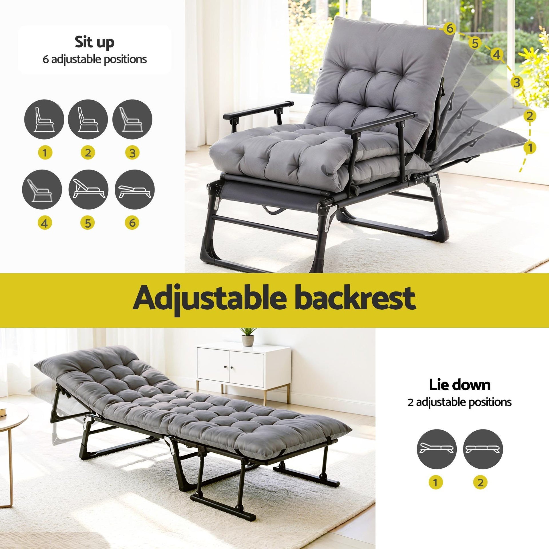 Gardeon 3-in-1 Sun Lounger Folding Camping Chair Adjustable Recliner Patio Furniture for Office Nap, Poolside Awezingly