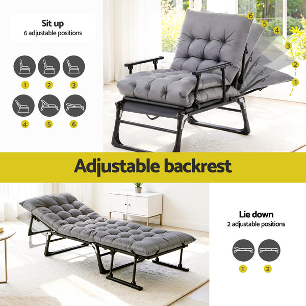 Gardeon 3-in-1 Sun Lounger Folding Camping Chair Adjustable Recliner Patio Furniture for Office Nap, Poolside Awezingly