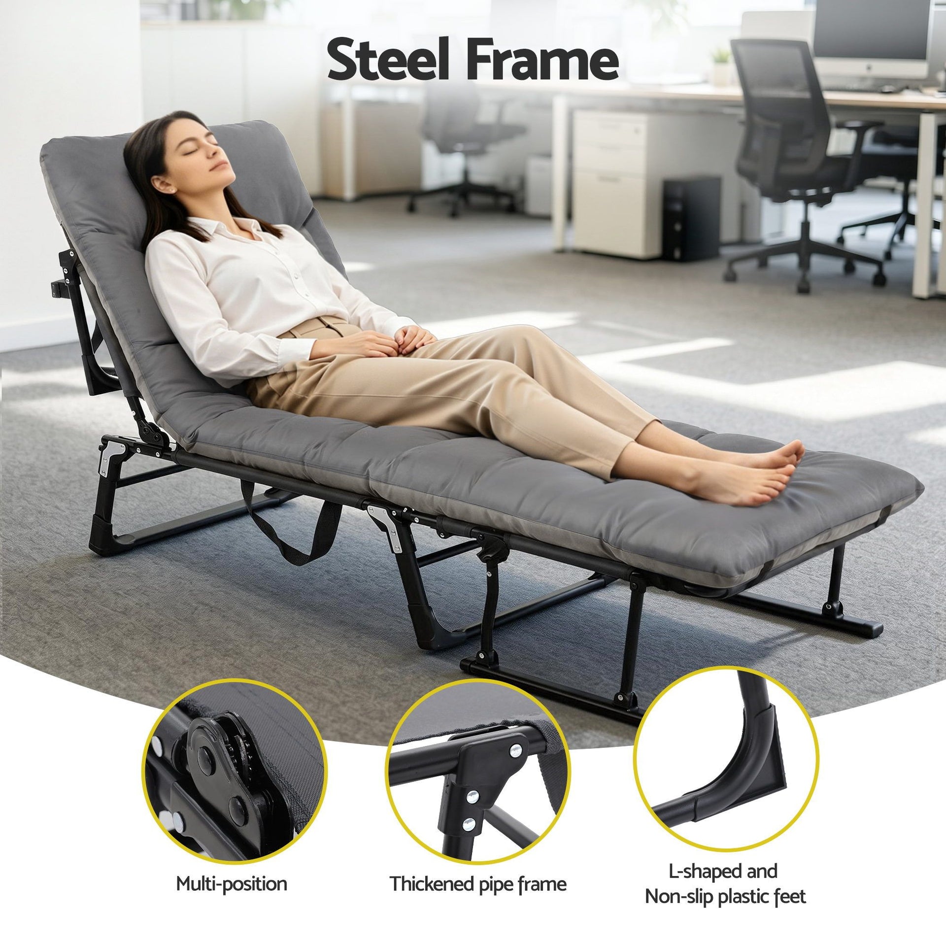 Gardeon 3-in-1 Sun Lounger Folding Camping Chair Adjustable Recliner Patio Furniture for Office Nap, Poolside Awezingly