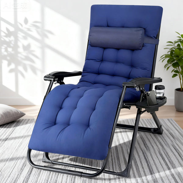 Gardeon Sun Lounge Lounger Folding Camping Zero Gravity Chair Outdoor Furniture XL Blue Awezingly