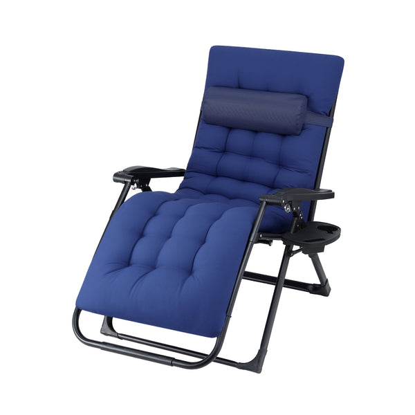 Gardeon Sun Lounge Lounger Folding Camping Zero Gravity Chair Outdoor Furniture XL Blue Awezingly
