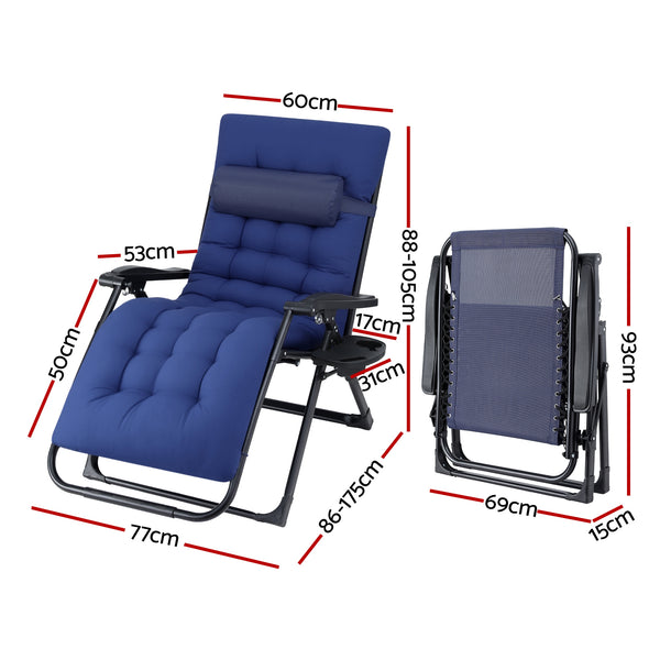 Gardeon Sun Lounge Lounger Folding Camping Zero Gravity Chair Outdoor Furniture XL Blue Awezingly