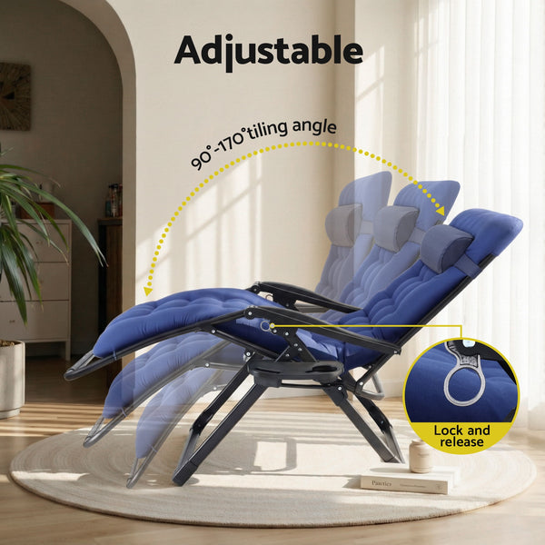 Gardeon Sun Lounge Lounger Folding Camping Zero Gravity Chair Outdoor Furniture XL Blue Awezingly