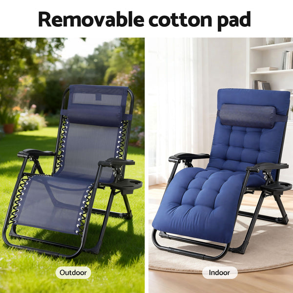 Gardeon Sun Lounge Lounger Folding Camping Zero Gravity Chair Outdoor Furniture XL Blue Awezingly