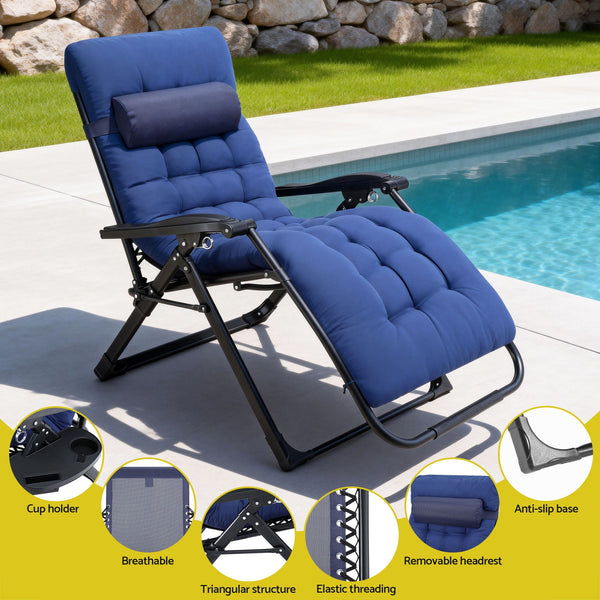 Gardeon Sun Lounge Lounger Folding Camping Zero Gravity Chair Outdoor Furniture XL Blue Awezingly