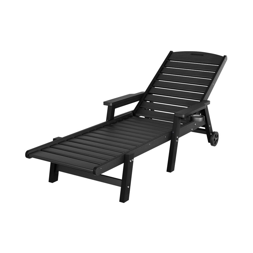 Gardeon Sun Lounge Lounger Beach Chair HDPE Patio Outdoor Furniture with Wheels Black Gardeon