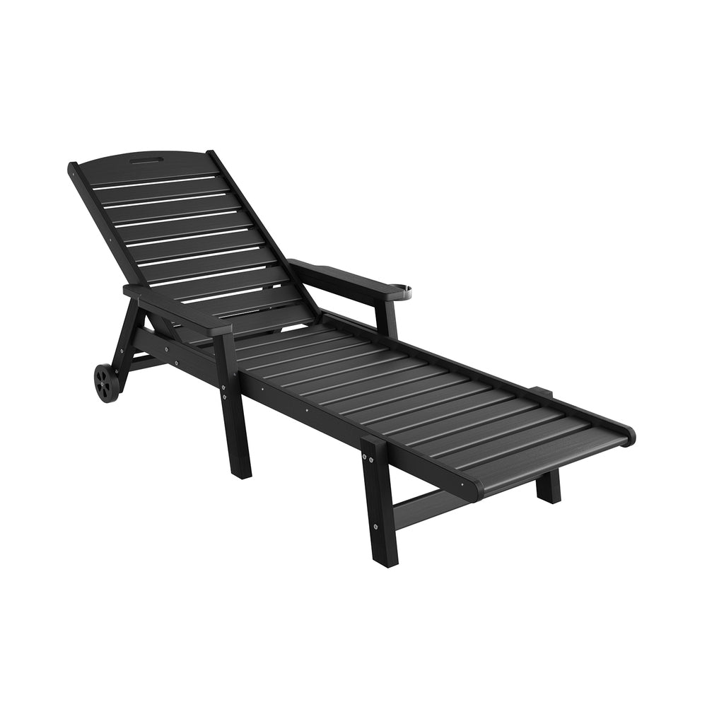 Gardeon Sun Lounge Lounger Beach Chair HDPE Patio Outdoor Furniture with Wheels Black Gardeon