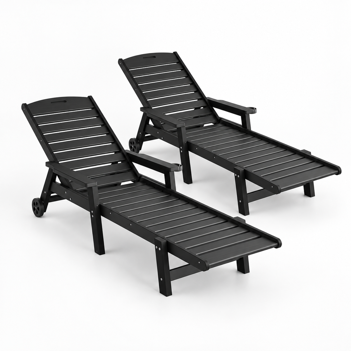 Gardeon 2PCS Sun Lounge Lounger Beach Chair HDPE Patio Outdoor Furniture with Wheels Black Awezingly