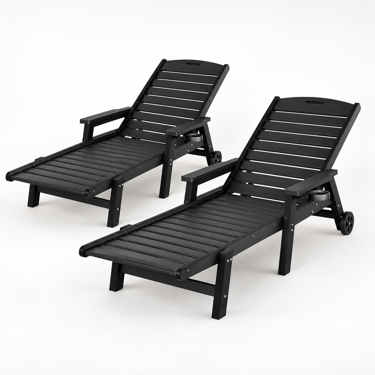 Gardeon 2PCS Sun Lounge Lounger Beach Chair HDPE Patio Outdoor Furniture with Wheels Black Awezingly