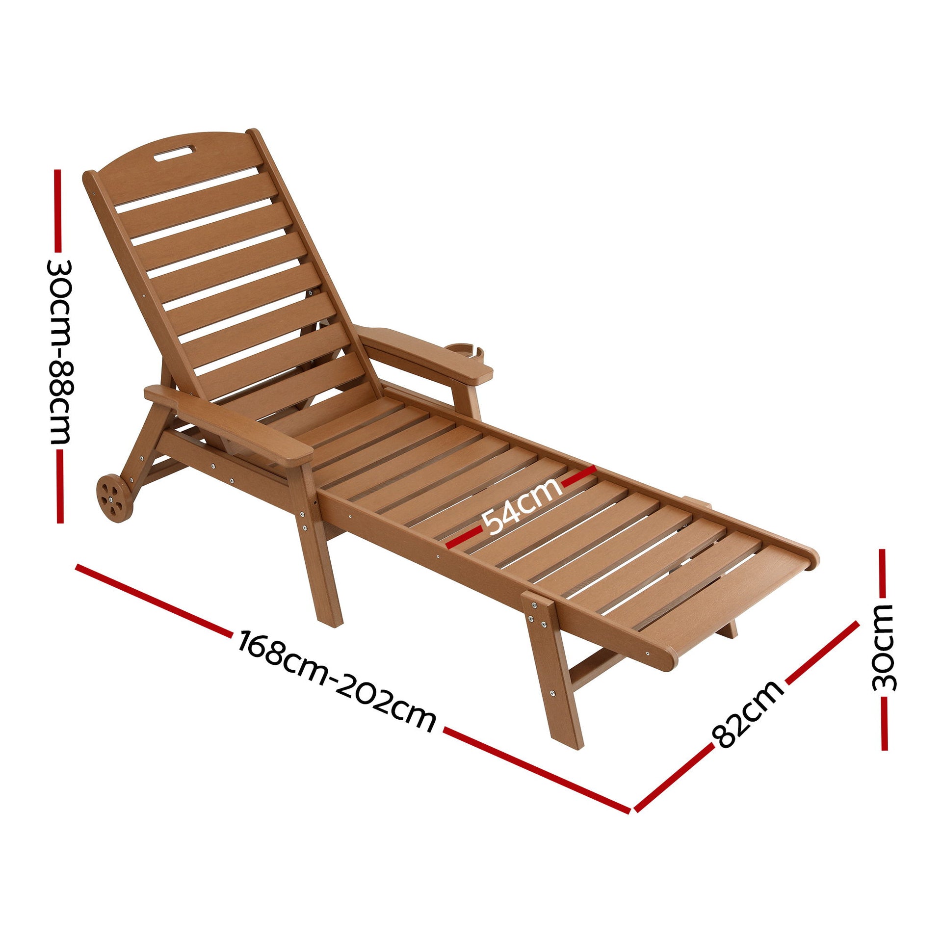 Gardeon Sun Lounge Lounger Beach Chair HDPE Patio Outdoor Furniture with Wheels Brown Awezingly