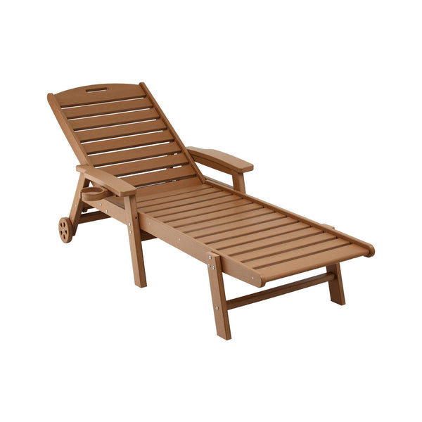 Gardeon Sun Lounge Lounger Beach Chair HDPE Patio Outdoor Furniture with Wheels Brown Awezingly