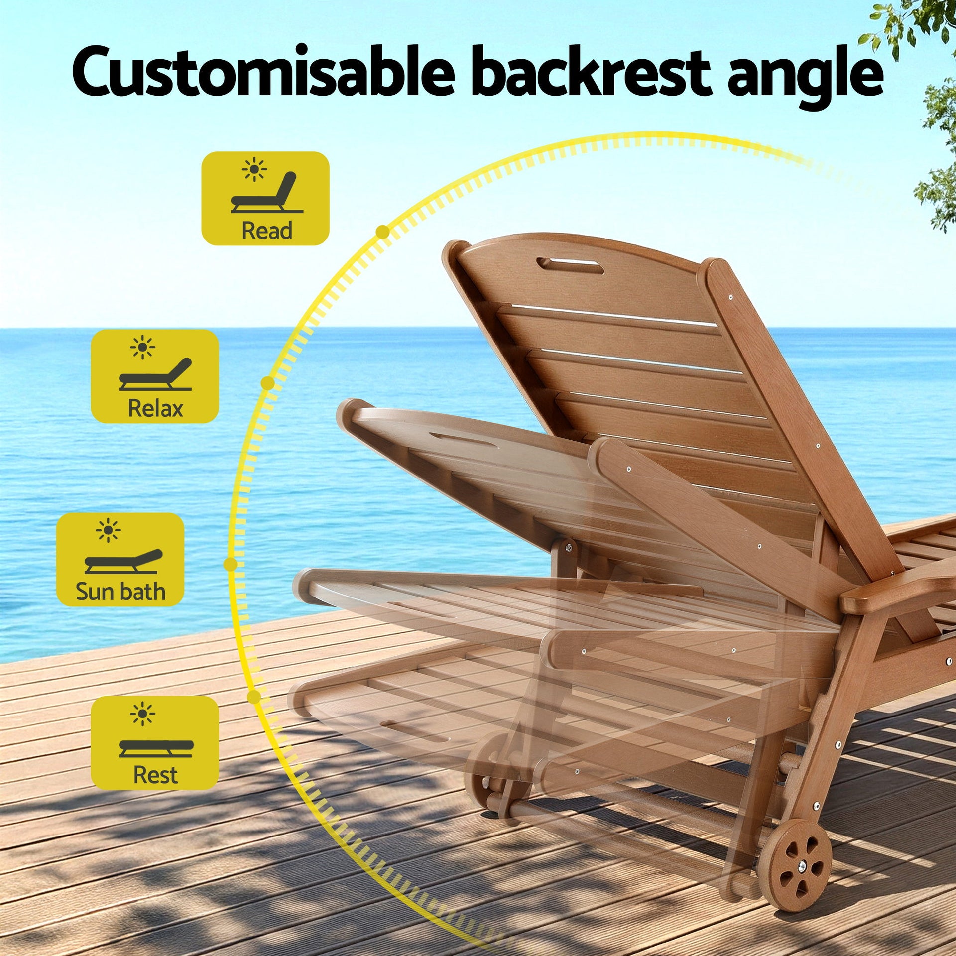 Gardeon Sun Lounge Lounger Beach Chair HDPE Patio Outdoor Furniture with Wheels Brown Awezingly