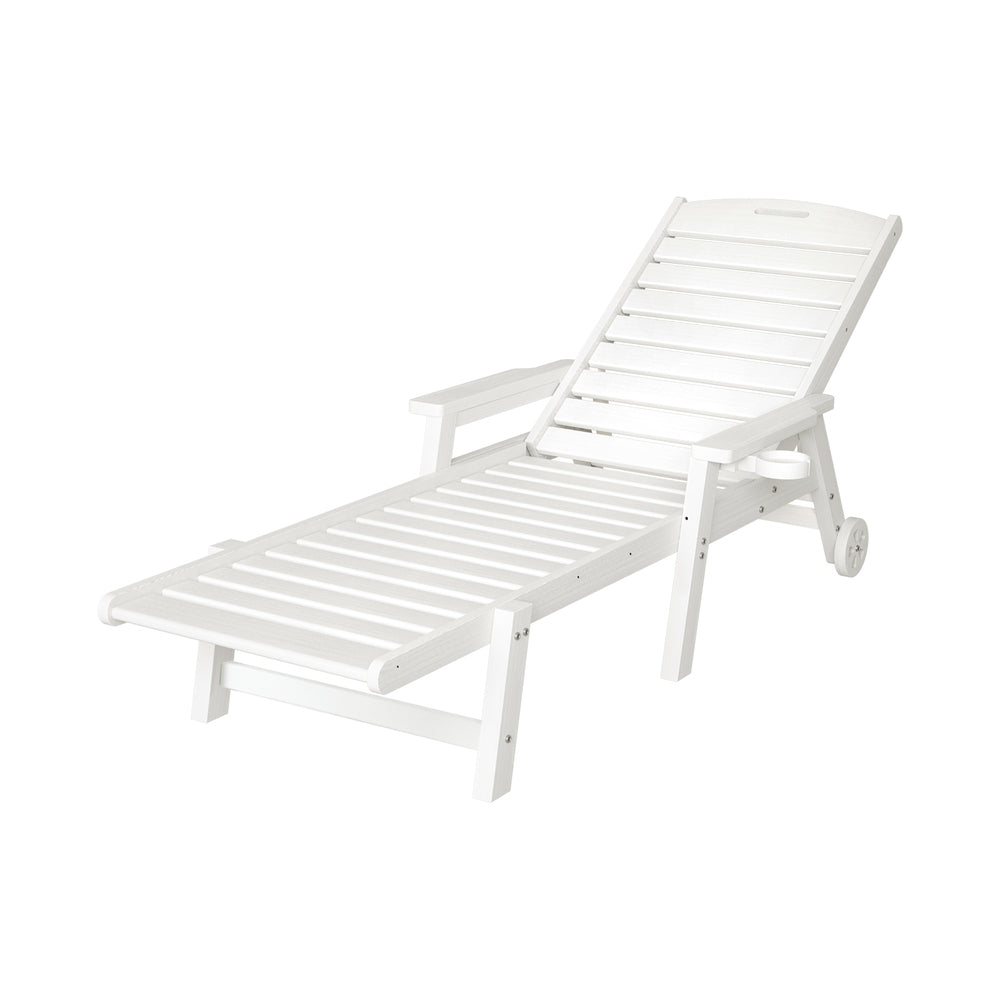 Gardeon Sun Lounge Lounger Beach Chair HDPE Patio Outdoor Furniture with Wheels White Gardeon