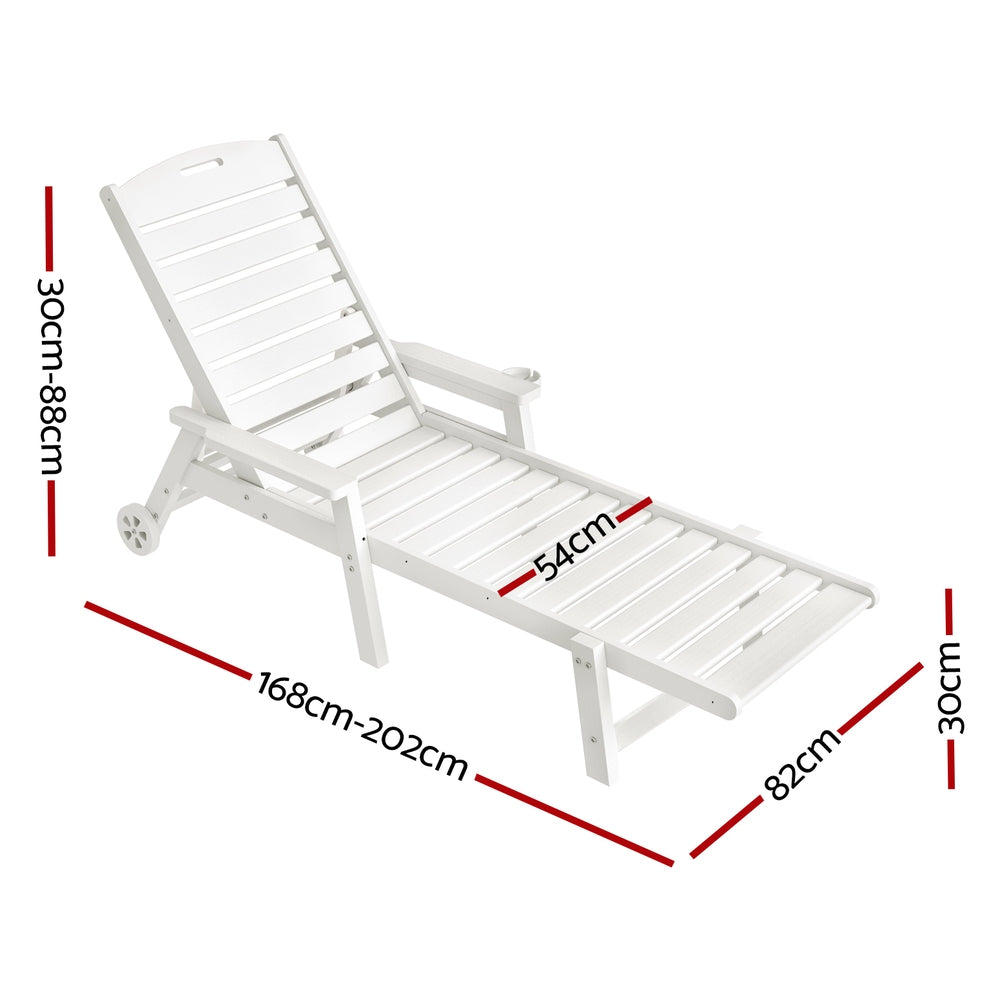 Gardeon Sun Lounge Lounger Beach Chair HDPE Patio Outdoor Furniture with Wheels White Gardeon