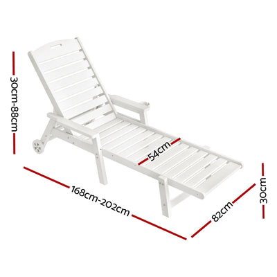 Gardeon Sun Lounge Lounger Beach Chair HDPE Patio Outdoor Furniture with Wheels White