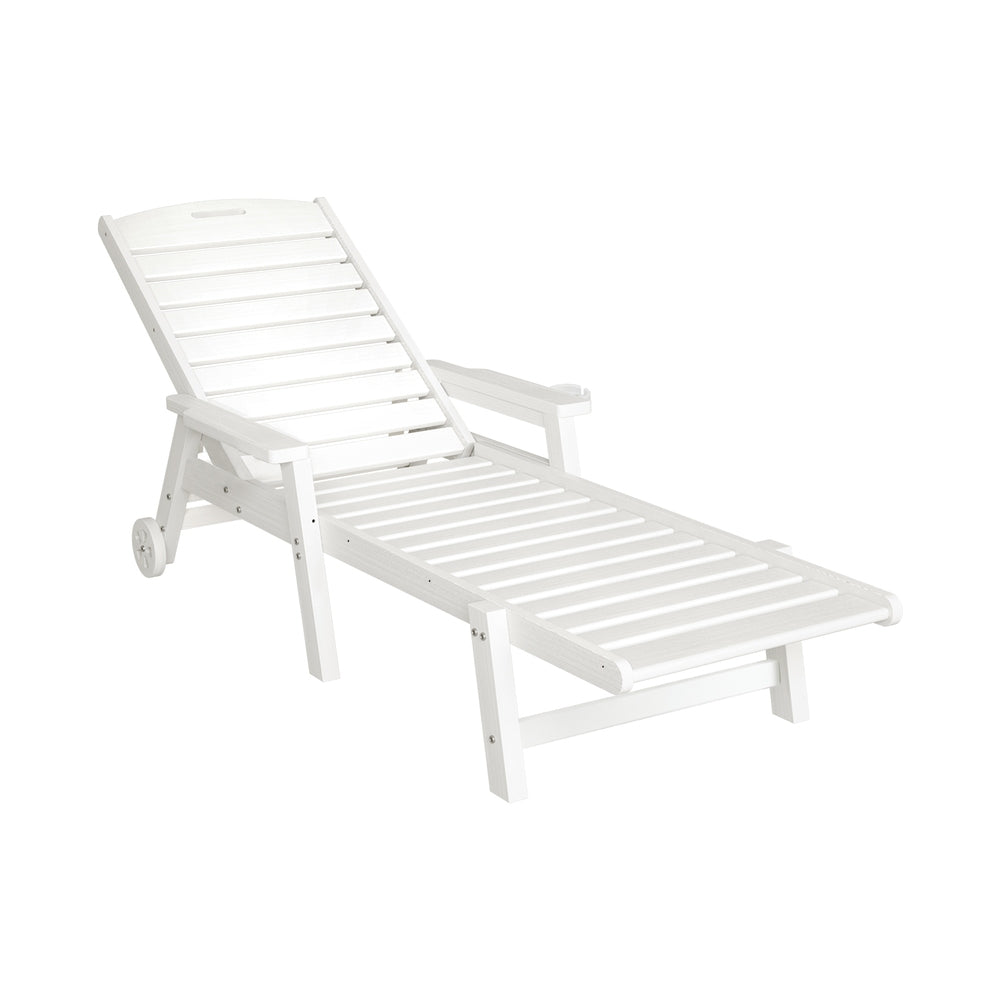 Gardeon Sun Lounge Lounger Beach Chair HDPE Patio Outdoor Furniture with Wheels White Gardeon