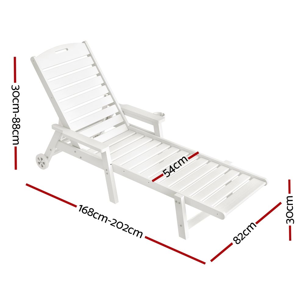 Gardeon 2PCS Sun Lounge Lounger Beach Chair HDPE Patio Outdoor Furniture with Wheels White Awezingly