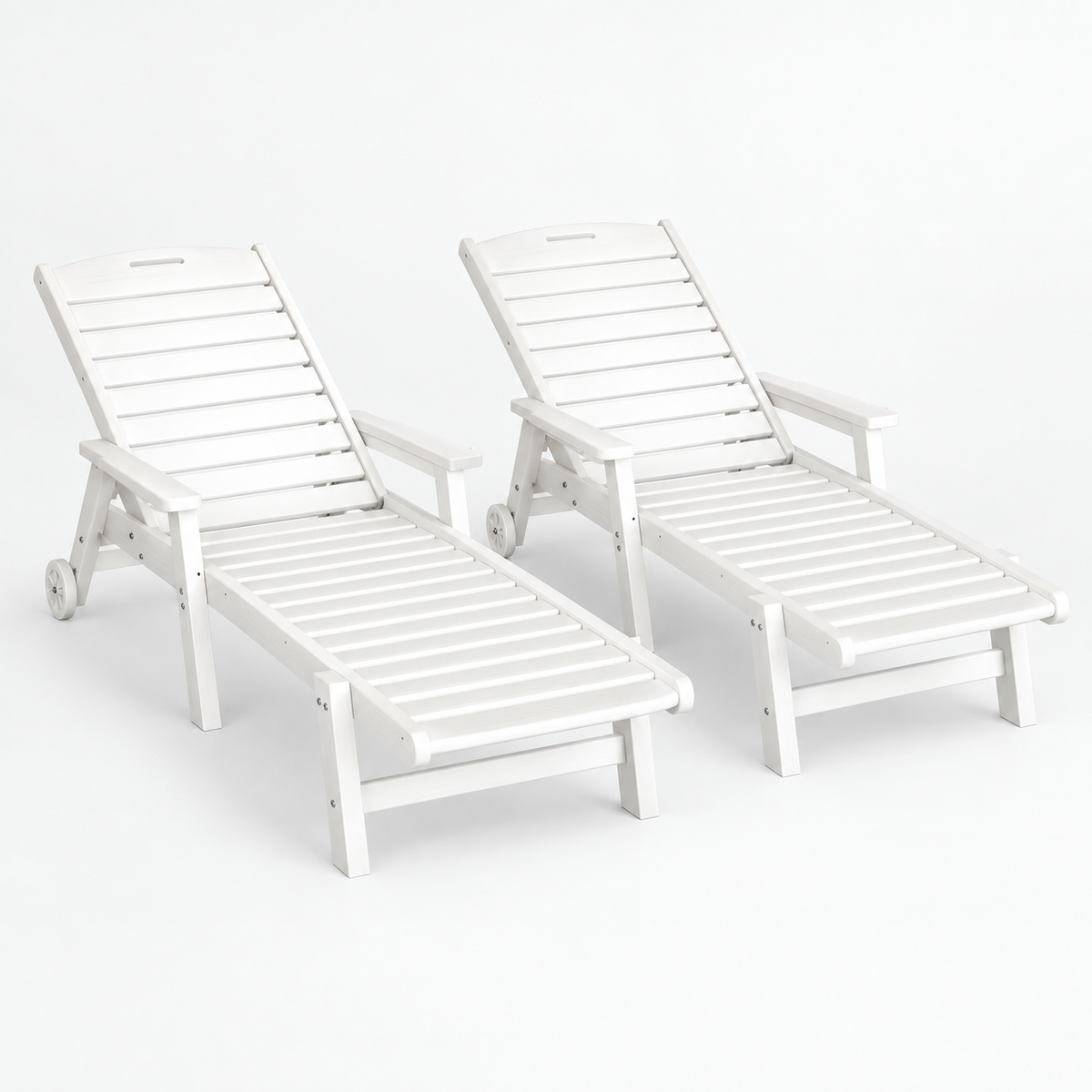 Gardeon 2PCS Sun Lounge Lounger Beach Chair HDPE Patio Outdoor Furniture with Wheels White Awezingly