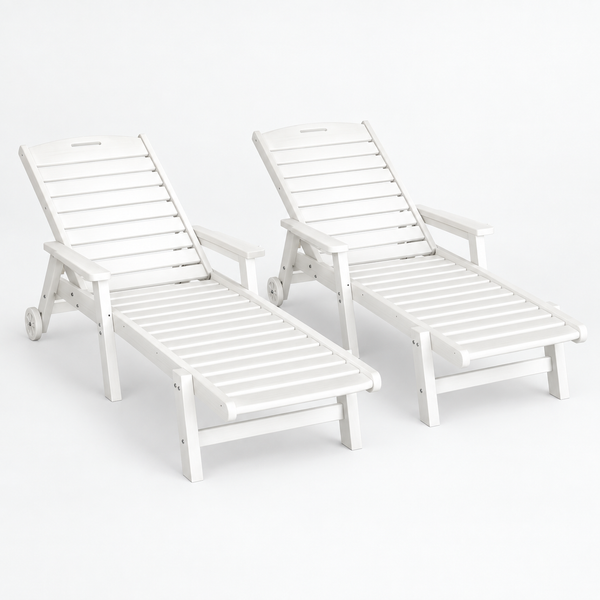 Gardeon 2PCS Sun Lounge Lounger Beach Chair HDPE Patio Outdoor Furniture with Wheels White Awezingly