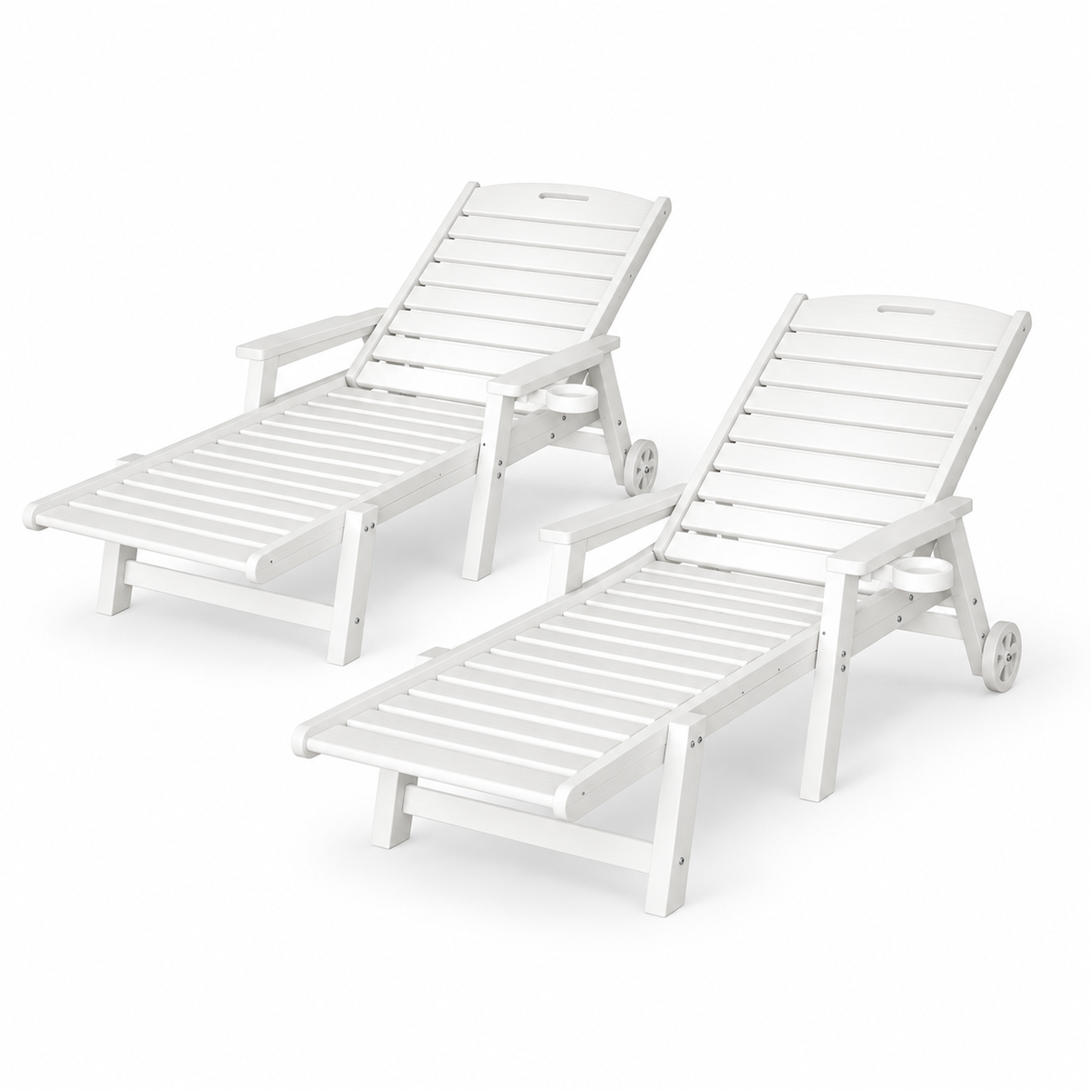 Gardeon 2PCS Sun Lounge Lounger Beach Chair HDPE Patio Outdoor Furniture with Wheels White Awezingly