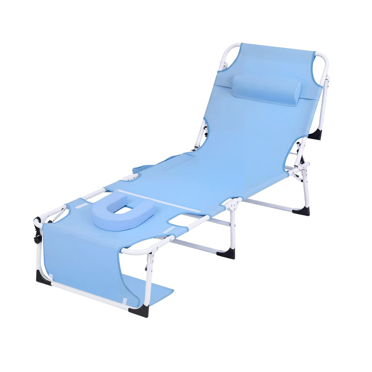 Gardeon Sun Lounger 5 Position Folding Tanning Chair with Face Hole Blue Awezingly