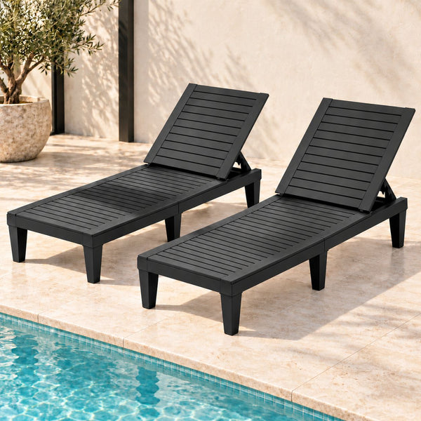 Gardeon 2x Sun Lounge Adjustable Recliner Patio Outdoor Furniture Lightweight Black Awezingly