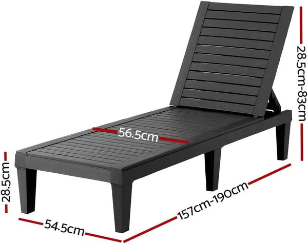 Gardeon 2x Sun Lounge Adjustable Recliner Patio Outdoor Furniture Lightweight Black Awezingly