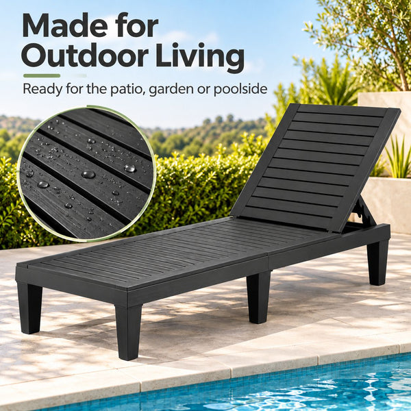 Gardeon 2x Sun Lounge Adjustable Recliner Patio Outdoor Furniture Lightweight Black Awezingly