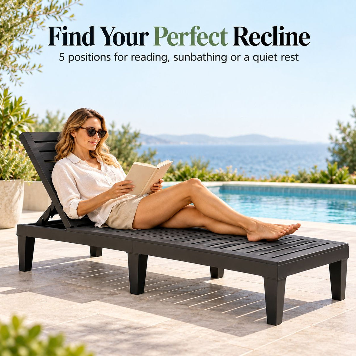 Gardeon 2x Sun Lounge Adjustable Recliner Patio Outdoor Furniture Lightweight Black Awezingly